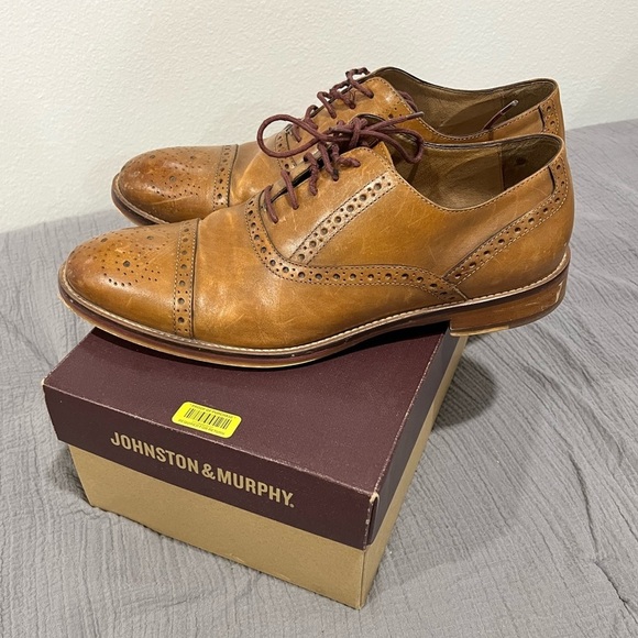 Johnston & Murphy Conrad cap toe tan calf skin shoes - Picture 3 of 6